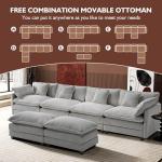 Ihanherry 146" U-Shaped Modern Sofa Modular Sectional Cloud Couch with 2 Ottoman, 6-Seat Chenille Deep Seat Sofa with 6 Pillows for Living Room, Bedroom and Apartment, Grey