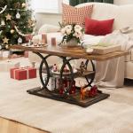 GiftGo Rustic Coffee Table with Storage Industrial 3 Tier Center Living Room Table Farmhouse Wooden Rectangle Cocktail Tea Table for Office Bedroom Elegant Full Moon Round Metal Frame (Brown, L-47)