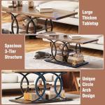 GiftGo Rustic Coffee Table with Storage Industrial 3 Tier Center Living Room Table Farmhouse Wooden Rectangle Cocktail Tea Table for Office Bedroom Elegant Full Moon Round Metal Frame (Brown, L-47)