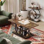 GiftGo Rustic Coffee Table with Storage Industrial 3 Tier Center Living Room Table Farmhouse Wooden Rectangle Cocktail Tea Table for Office Bedroom Elegant Full Moon Round Metal Frame (Brown, L-47)