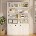 IRONCK 78.7" Bookcase with 4 Drawers and 4 Doors, 6 Tier Large Bookshelf with Storage, Floor Standing Display Storage Shelves, Tall Storage Cabinet for Living Room (Industrial White)