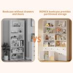 IRONCK 78.7" Bookcase with 4 Drawers and 4 Doors, 6 Tier Large Bookshelf with Storage, Floor Standing Display Storage Shelves, Tall Storage Cabinet for Living Room (Industrial White)