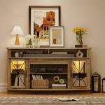 TV Stand up to 70 Inch Entertainment Center with 2 Glass Doors 4 Open Shelves Rustic LED TV Media Console Table for Living Room