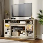 TV Stand up to 70 Inch Entertainment Center with 2 Glass Doors 4 Open Shelves Rustic LED TV Media Console Table for Living Room