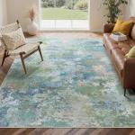 GENIMO Washable Rugs 8x10 Area Rugs for Living Room Bedroom, Modern Abstract Rug Ultra Soft Indoor Area Rugs 8x10 for Dining Room, Low Pile Carpet with Non Slip Backing, Abstract Blue Green