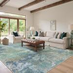GENIMO Washable Rugs 8x10 Area Rugs for Living Room Bedroom, Modern Abstract Rug Ultra Soft Indoor Area Rugs 8x10 for Dining Room, Low Pile Carpet with Non Slip Backing, Abstract Blue Green