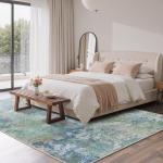 GENIMO Washable Rugs 8x10 Area Rugs for Living Room Bedroom, Modern Abstract Rug Ultra Soft Indoor Area Rugs 8x10 for Dining Room, Low Pile Carpet with Non Slip Backing, Abstract Blue Green