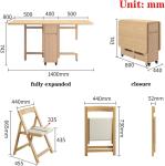 Solid Wood Foldable Dining Table and Chair Set, Retractable Home Dining Table Drop Leaf Table with 4 Chairs and Storage Drawer,