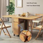 Solid Wood Foldable Dining Table and Chair Set, Retractable Home Dining Table Drop Leaf Table with 4 Chairs and Storage Drawer,