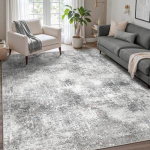 GENIMO Washable Area Rugs for Living Room, 8x10 Modern Non Slip Rugs, Low Pile Lightweight Soft Print Rug for Bedroom, Dining Room, Home Office, Grey