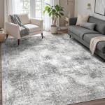 GENIMO Washable Area Rugs for Living Room, 8x10 Modern Non Slip Rugs, Low Pile Lightweight Soft Print Rug for Bedroom, Dining Room, Home Office, Grey