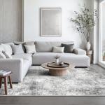 GENIMO Washable Area Rugs for Living Room, 8x10 Modern Non Slip Rugs, Low Pile Lightweight Soft Print Rug for Bedroom, Dining Room, Home Office, Grey
