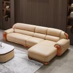 Ebony leather sofa first layer cowhide high-end villa living room modern new Chinese corner leather art