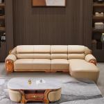 Ebony leather sofa first layer cowhide high-end villa living room modern new Chinese corner leather art