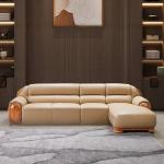 Ebony leather sofa first layer cowhide high-end villa living room modern new Chinese corner leather art