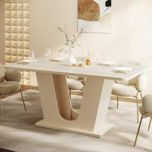 Tribesigns Modern Dining Table for 4-6, 55-Inch Rectangular Kitchen Table with U-Shaped Base, Dinner Table for Kitchen Dining Room Apartment, Cream White
