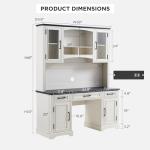 JXQTLINGMU Farmhouse 76" Height Computer Desk with Hutch, Office Desk with Charging Station, Drawers and Storage Cabinet, Workstation for Office Home, Off White