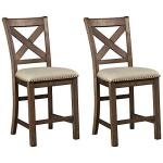 Signature Design by Ashley Moriville Rustic Farmhouse 24.5" Upholstered Barstool, 2 Count, Beige & Brown