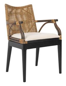 SAFAVIEH Home Collection - Gianni Brown & Black Solid Wood Rattan Arm Chair, Tropical Coastal Accent Seating for Living Room or Dining Space (SEA4011A)