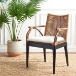 SAFAVIEH Home Collection - Gianni Brown & Black Solid Wood Rattan Arm Chair, Tropical Coastal Accent Seating for Living Room or Dining Space (SEA4011A)