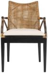SAFAVIEH Home Collection - Gianni Brown & Black Solid Wood Rattan Arm Chair, Tropical Coastal Accent Seating for Living Room or Dining Space (SEA4011A)