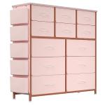 Jojoka Dresser for Bedroom with 12 Drawer, Dressers & Chests of Drawers for Hallway, Entryway, Storage Organizer Unit with Fabric, Sturdy Metal Frame, Wood Tabletop, Easy Pull Handle… (Pink)