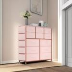 Jojoka Dresser for Bedroom with 12 Drawer, Dressers & Chests of Drawers for Hallway, Entryway, Storage Organizer Unit with Fabric, Sturdy Metal Frame, Wood Tabletop, Easy Pull Handle… (Pink)