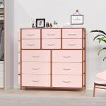 Jojoka Dresser for Bedroom with 12 Drawer, Dressers & Chests of Drawers for Hallway, Entryway, Storage Organizer Unit with Fabric, Sturdy Metal Frame, Wood Tabletop, Easy Pull Handle… (Pink)