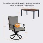 7-Piece Outdoor Dining Set, 6 Leather-Look Resin Wicker Swivel Patio Chairs & 1 Rectangular Woodgrain Dining Table, Brown