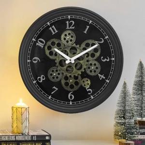 CLXEAST 15 Inch Real Moving Gear Wall Clock, Vintage Industrial Steampunk Metal Wall Clocks for Living Room Decor,Kitchen, Home Office,House Warming Gifts New Home