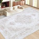 XLUEZ Area Rug 9x12 Living Room Rug, Machine Washable Vintage Distressed Medallion Rug Non-Slip Soft Low Pile Large Indoor Rugs for Bedroom Kitchen Dining Room Office(Beige,9'x12')