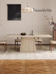 French retro travertine rock slab dining table hanging rectangular designer travertine dining table dining chair combination