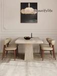French retro travertine rock slab dining table hanging rectangular designer travertine dining table dining chair combination
