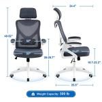 Yaheetech Ergonomic Mesh Office Chair, High Back Desk Chair with flip-up Armrests, Adjustable Padded Headrest Lumbar Support for Home Oiffce Game Room, White/Gray