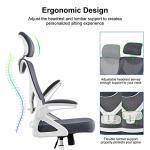 Yaheetech Ergonomic Mesh Office Chair, High Back Desk Chair with flip-up Armrests, Adjustable Padded Headrest Lumbar Support for Home Oiffce Game Room, White/Gray
