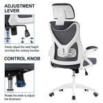 Yaheetech Ergonomic Mesh Office Chair, High Back Desk Chair with flip-up Armrests, Adjustable Padded Headrest Lumbar Support for Home Oiffce Game Room, White/Gray