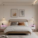 Modern Nightstand with Charging Station and LED Lights, White Bedside Table with Drawer, Fluted Side Table for Living Room, Bedroom