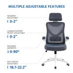 Yaheetech Ergonomic Mesh Office Chair, High Back Desk Chair with flip-up Armrests, Adjustable Padded Headrest Lumbar Support for Home Oiffce Game Room, White/Gray