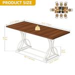 DWVO 70.3" Large Modern Dining Table for 6-8 People, Rectangular Walnut Kitchen Dining Room Table with Thick Tabletop and White Geometric Metal Legs, Farmhouse Wood Dinner Tables