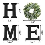 Wood Home Sign with Artificial Eucalyptus Wreath for O, Hanging Farmhouse Wall House Decor Wood Letters for Wall Art Rustic Home Decor, Wall Decor for Living Room Kitchen Entryway (Black)