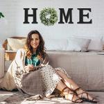 Wood Home Sign with Artificial Eucalyptus Wreath for O, Hanging Farmhouse Wall House Decor Wood Letters for Wall Art Rustic Home Decor, Wall Decor for Living Room Kitchen Entryway (Black)