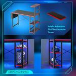Bestier Gaming Desk with LED Lights, 44 Inch PC Gamer Desk for Small Spaces, Computer Desk with Reversible Storage Shelves & Side Storage Bag (Black 3D Carbon Fiber)