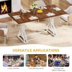 DWVO 70.3" Large Modern Dining Table for 6-8 People, Rectangular Walnut Kitchen Dining Room Table with Thick Tabletop and White Geometric Metal Legs, Farmhouse Wood Dinner Tables