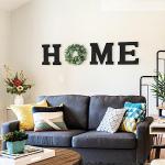Wood Home Sign with Artificial Eucalyptus Wreath for O, Hanging Farmhouse Wall House Decor Wood Letters for Wall Art Rustic Home Decor, Wall Decor for Living Room Kitchen Entryway (Black)