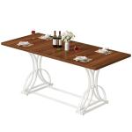 DWVO 70.3" Large Modern Dining Table for 6-8 People, Rectangular Walnut Kitchen Dining Room Table with Thick Tabletop and White Geometric Metal Legs, Farmhouse Wood Dinner Tables