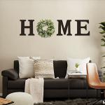 Wood Home Sign with Artificial Eucalyptus Wreath for O, Hanging Farmhouse Wall House Decor Wood Letters for Wall Art Rustic Home Decor, Wall Decor for Living Room Kitchen Entryway (Black)