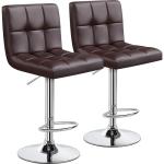 Yaheetech Bar Stools Set of 2, Adjustable PU Leather Swivel Barstools, Modern Counter Stools with Back and Footrest, Counter Height Barstools for Bar, Kitchen, Dining Room, Brown