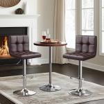 Yaheetech Bar Stools Set of 2, Adjustable PU Leather Swivel Barstools, Modern Counter Stools with Back and Footrest, Counter Height Barstools for Bar, Kitchen, Dining Room, Brown