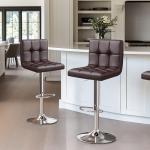 Yaheetech Bar Stools Set of 2, Adjustable PU Leather Swivel Barstools, Modern Counter Stools with Back and Footrest, Counter Height Barstools for Bar, Kitchen, Dining Room, Brown