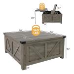 jimeimen Farmhouse Lift Top Coffee Table with Storage, Wood Square Center Table with Charging Station&USB Port, Living Room Table w/Large Hidden Space, for Living Room, Bedroom, Home Office, Grey